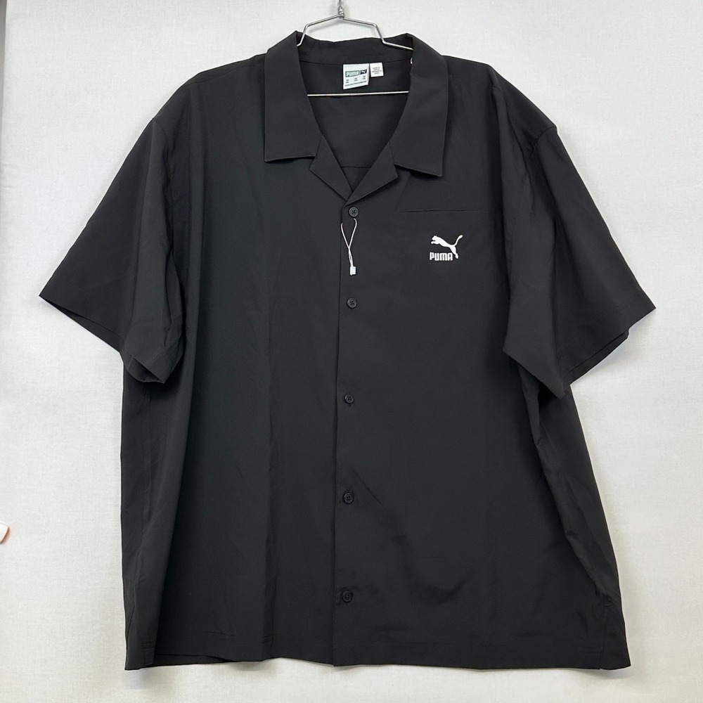Puma Logo Camp Collar Button Up Shirt Black Men's XXL